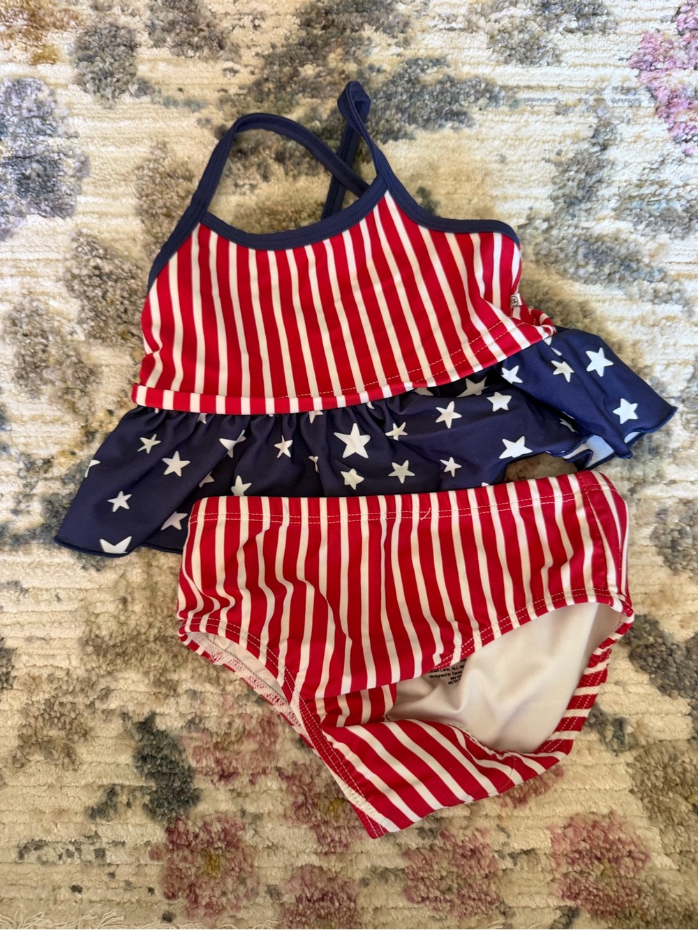 Caden Lane Infant Girls Red and Blue Star Stripe Two-Piece Swim Set